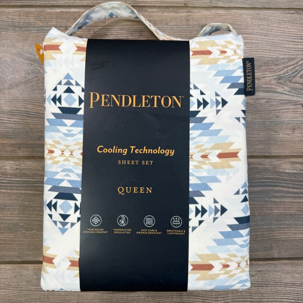 Pendleton Queen Peak Canyon Cooling Sheet Set Blue Geometric Southwestern NEW